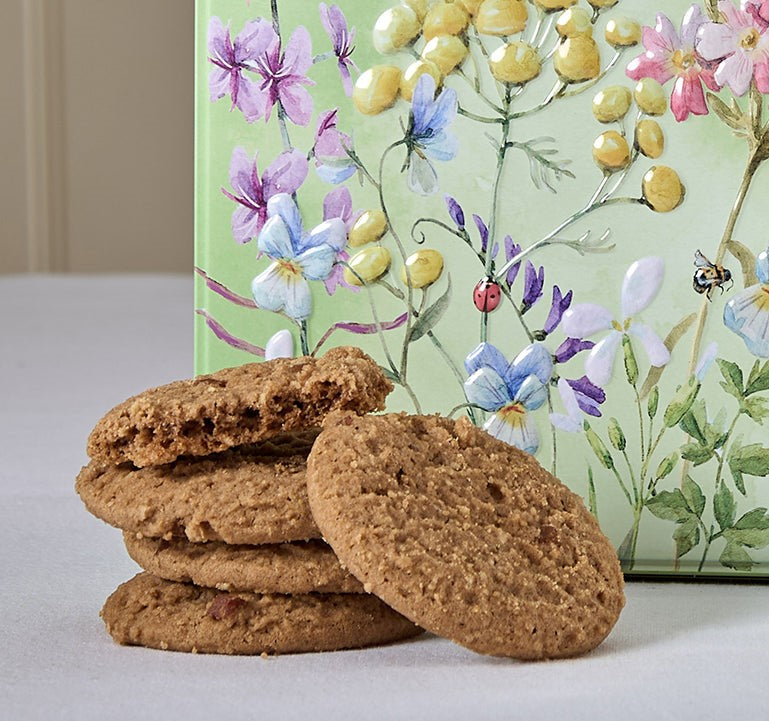 Embossed Wildflower Meadow Tin - Apple and Sinnamon Biscuits
