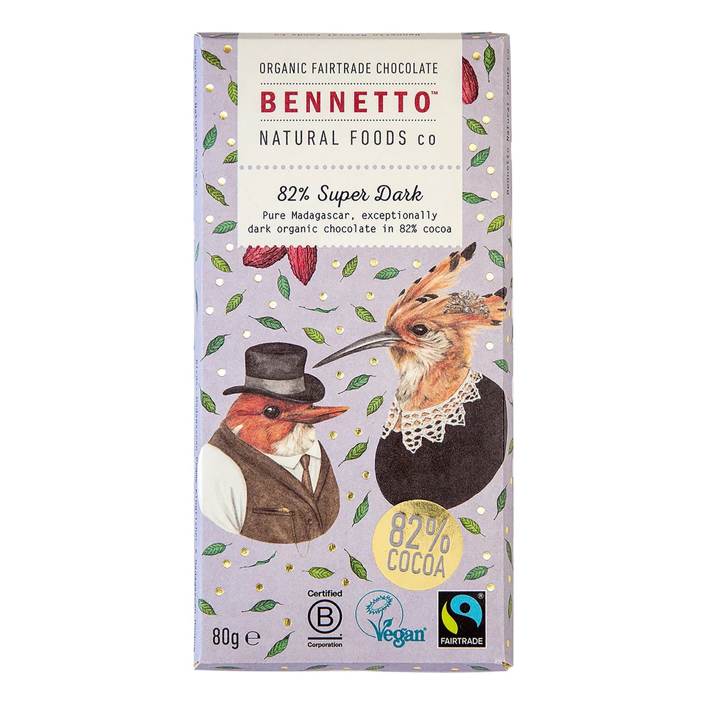 Bennetto Organic & Vegan Friendly 82% super dark chocolate bar