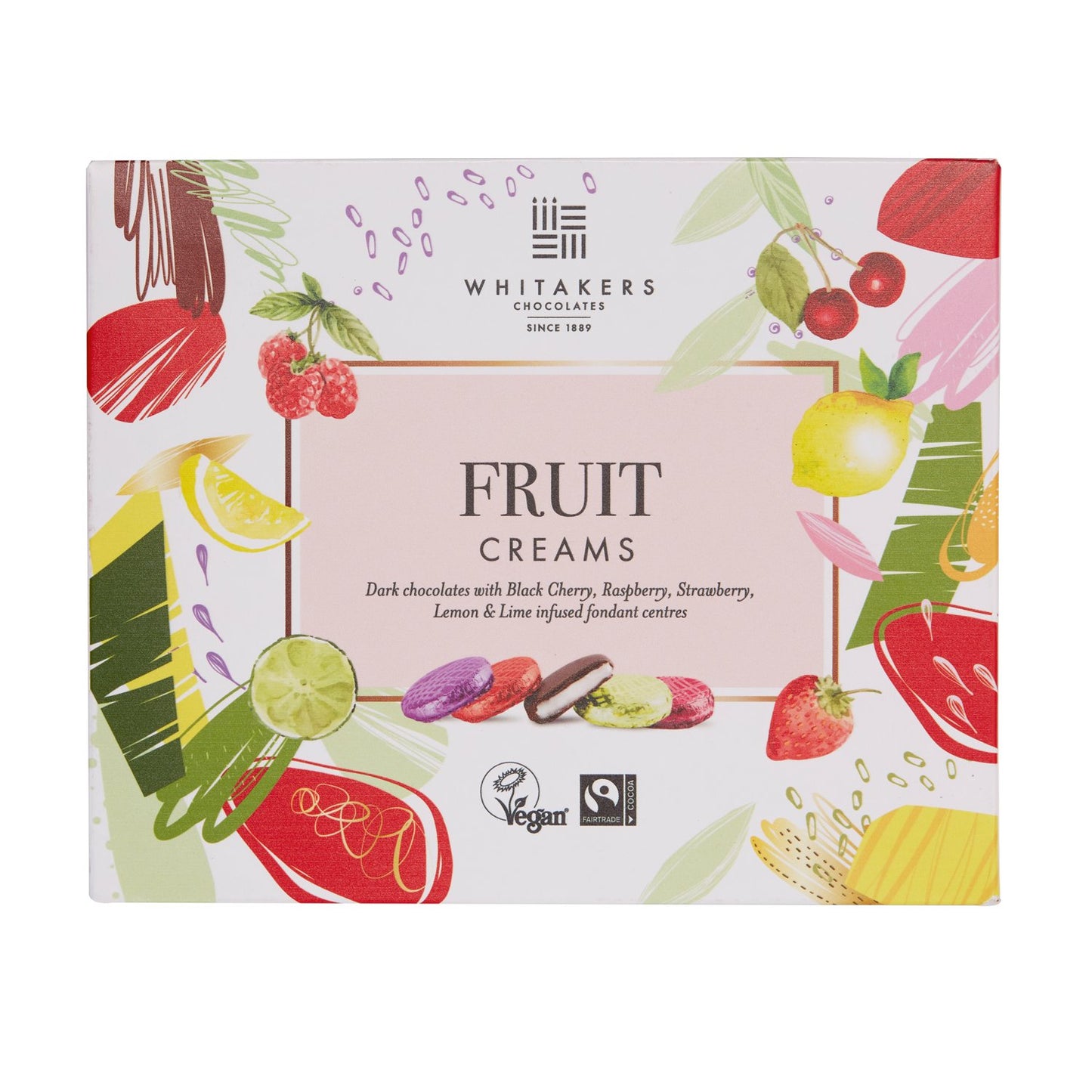 Whitakers foiled dark chocolate fruit creams in carton - 200 g - Vegan
