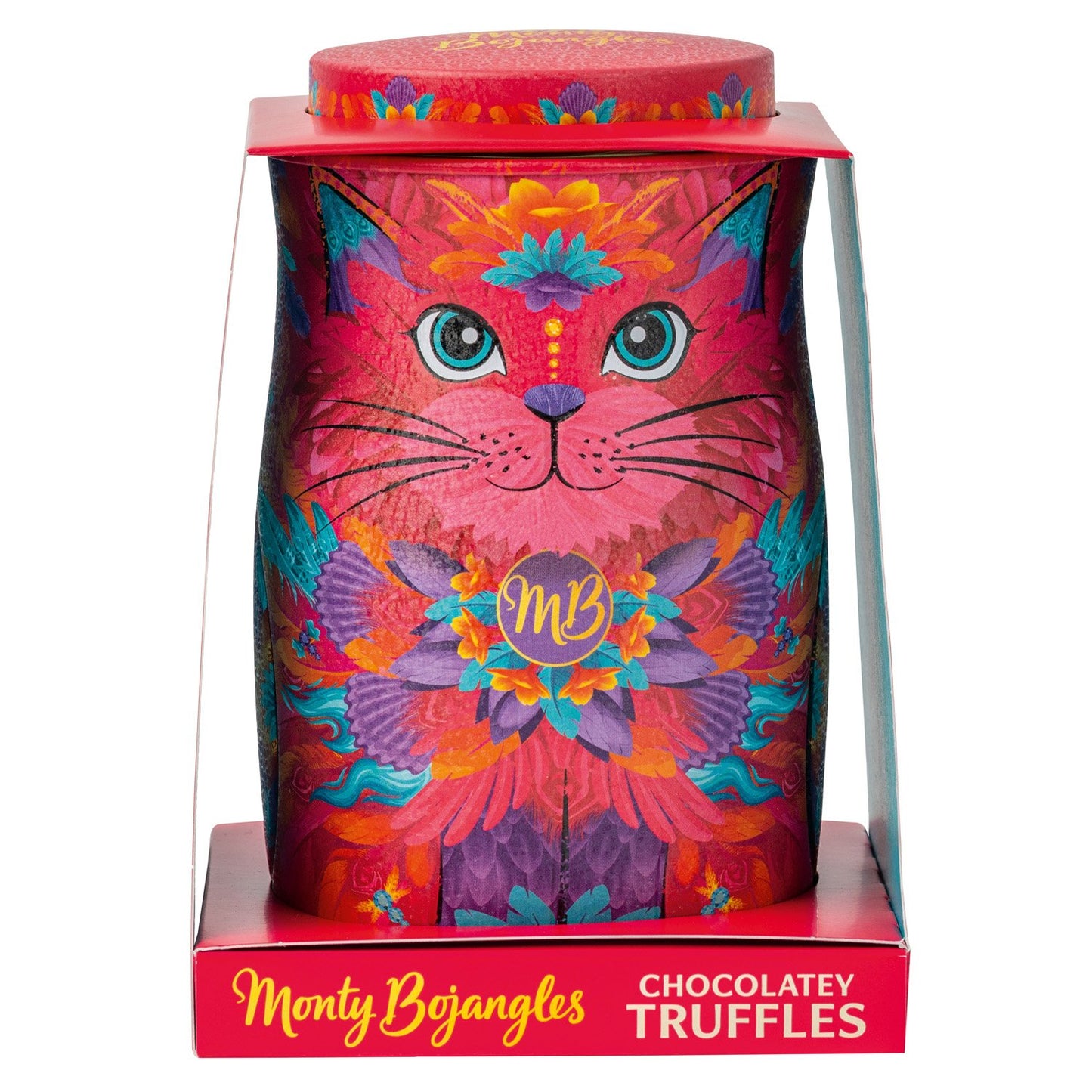 Monty Bojangles - Sunset Samba cat tin of choccy scoffy chocolatey cocoa truffles