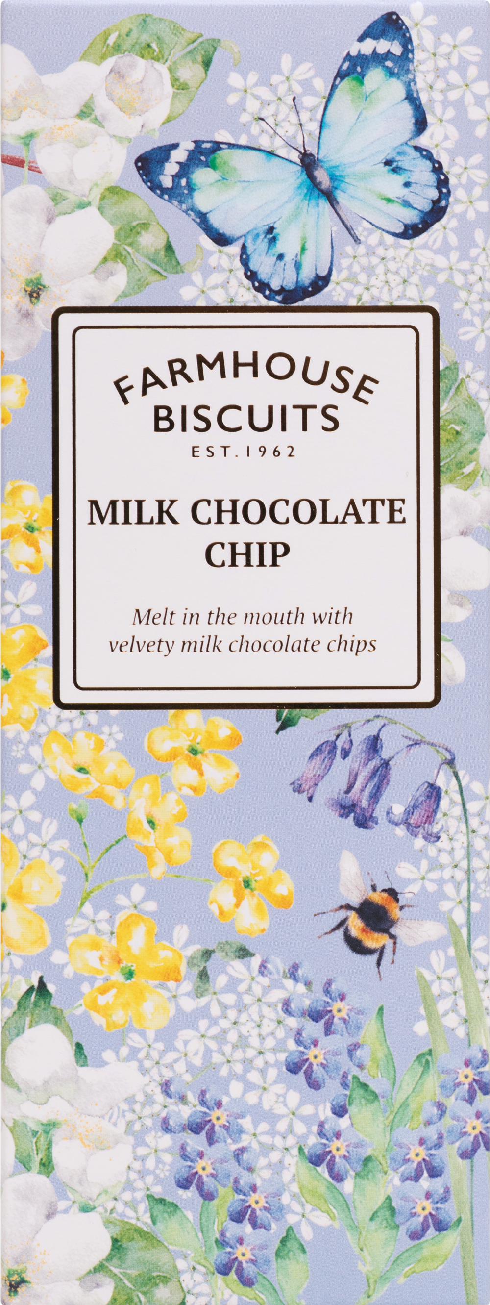 FARMHOUSE BISCUITS Milk Chocolate Chip Biscuits in English Garden Carton 150g
