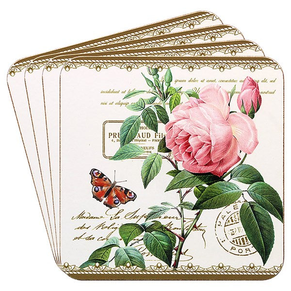 Redoute Rose Coasters Set of 4