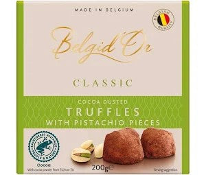 Belgian cocoa dusted truffles with pistachio pieces