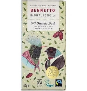 Bennetto  Organic & Vegan Friendly 70% dark chocolate bar