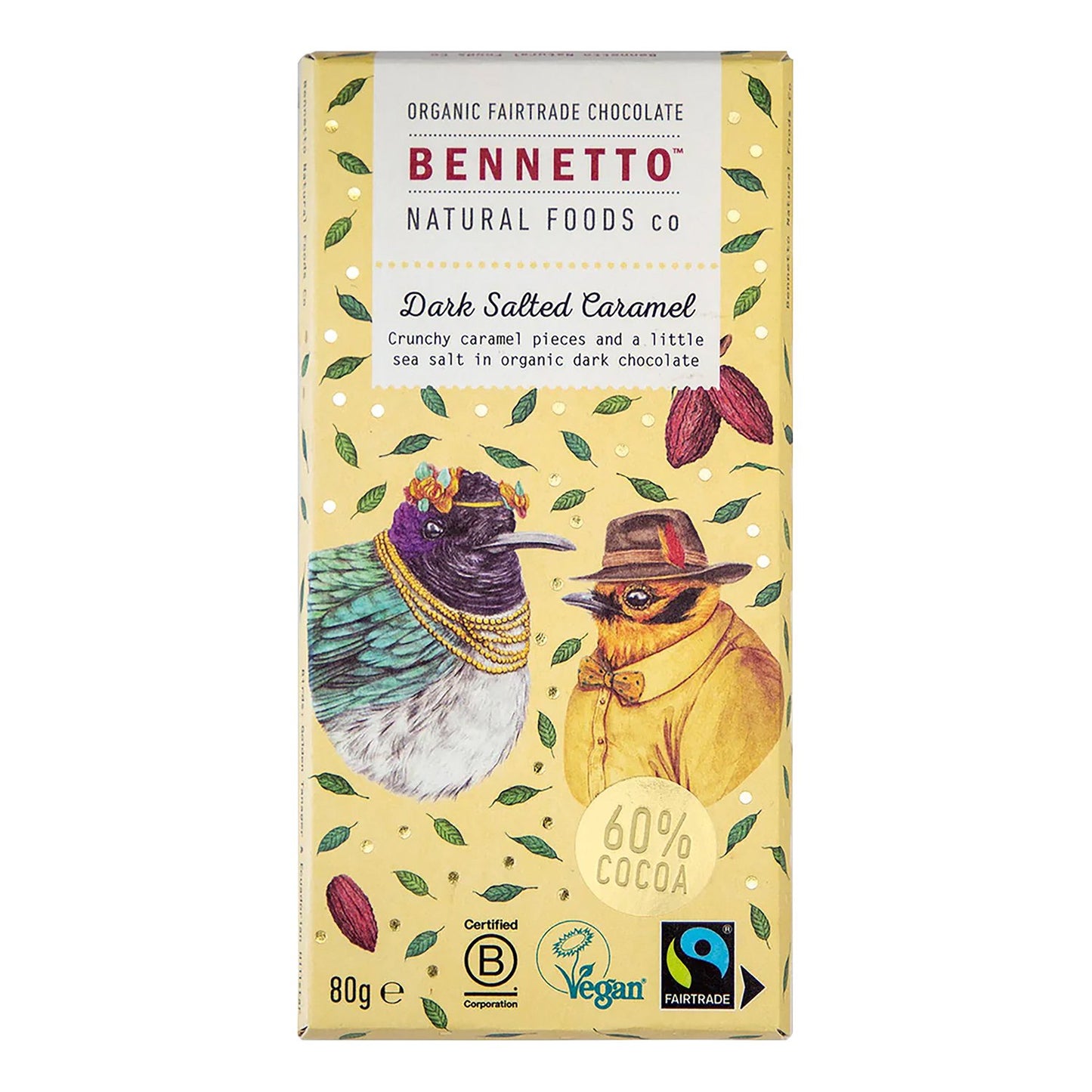 Bennetto  Organic & Vegan Friendly 60% dark chocolate bar with salted caramel