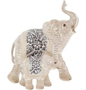 Hibiscus Carved Elephant & Baby