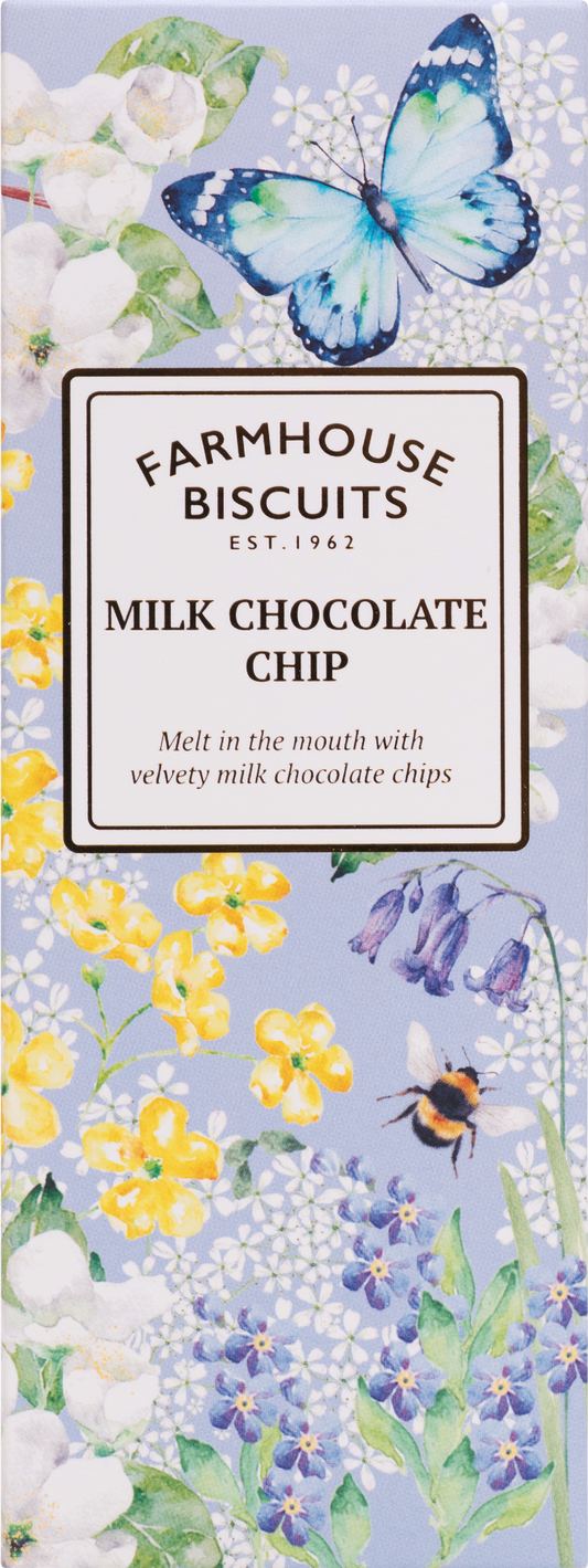 FARMHOUSE BISCUITS Milk Chocolate Chip Biscuits in English Garden Carton 150g