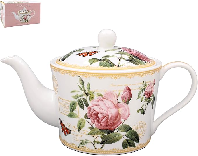 Redoute Rose Tea Pot by Pierre-Joseph Redoute