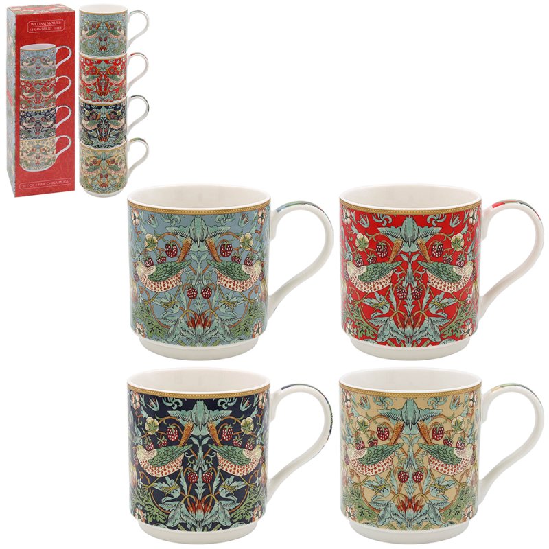 STRAWBERRY THIEF STACK MUGS SET 4 - WILLIAM MORRIS