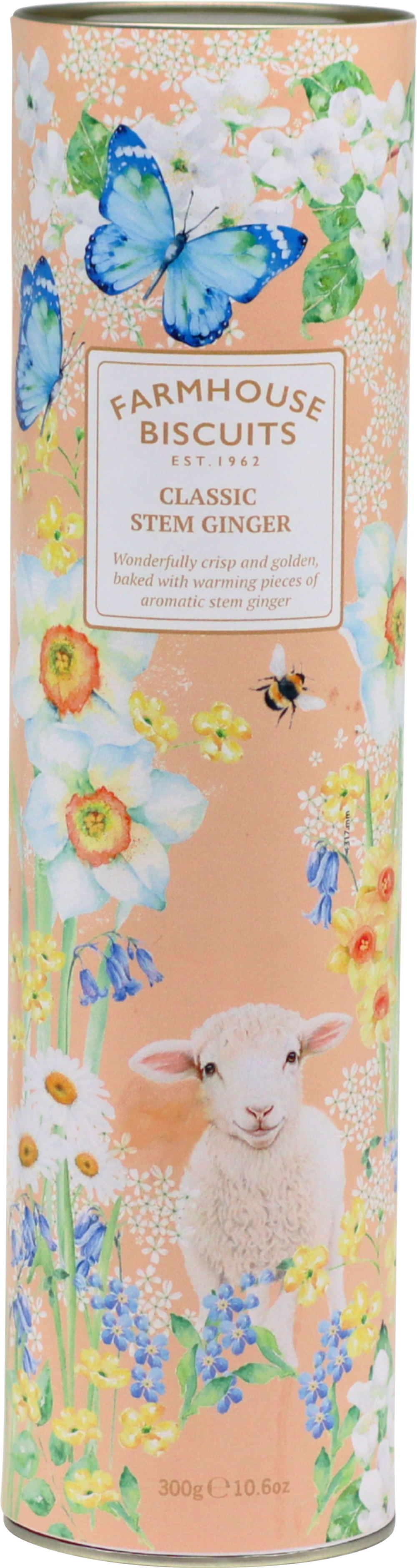 FARMHOUSE BISCUITS Classic Stem Ginger Biscuits in Spring Lamb Tube 300g