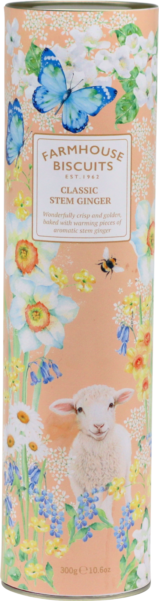 FARMHOUSE BISCUITS Classic Stem Ginger Biscuits in Spring Lamb Tube 300g