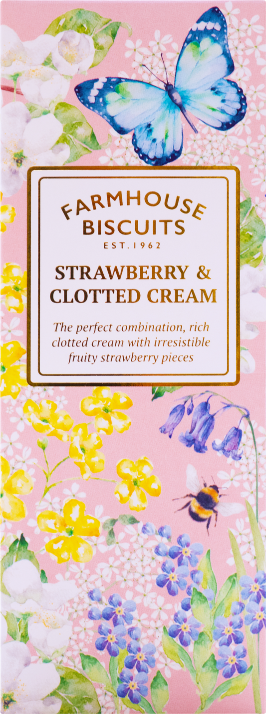 FARMHOUSE BISCUITS Strawberry & Clotted Cream Biscuits in English Garden Carton 150g