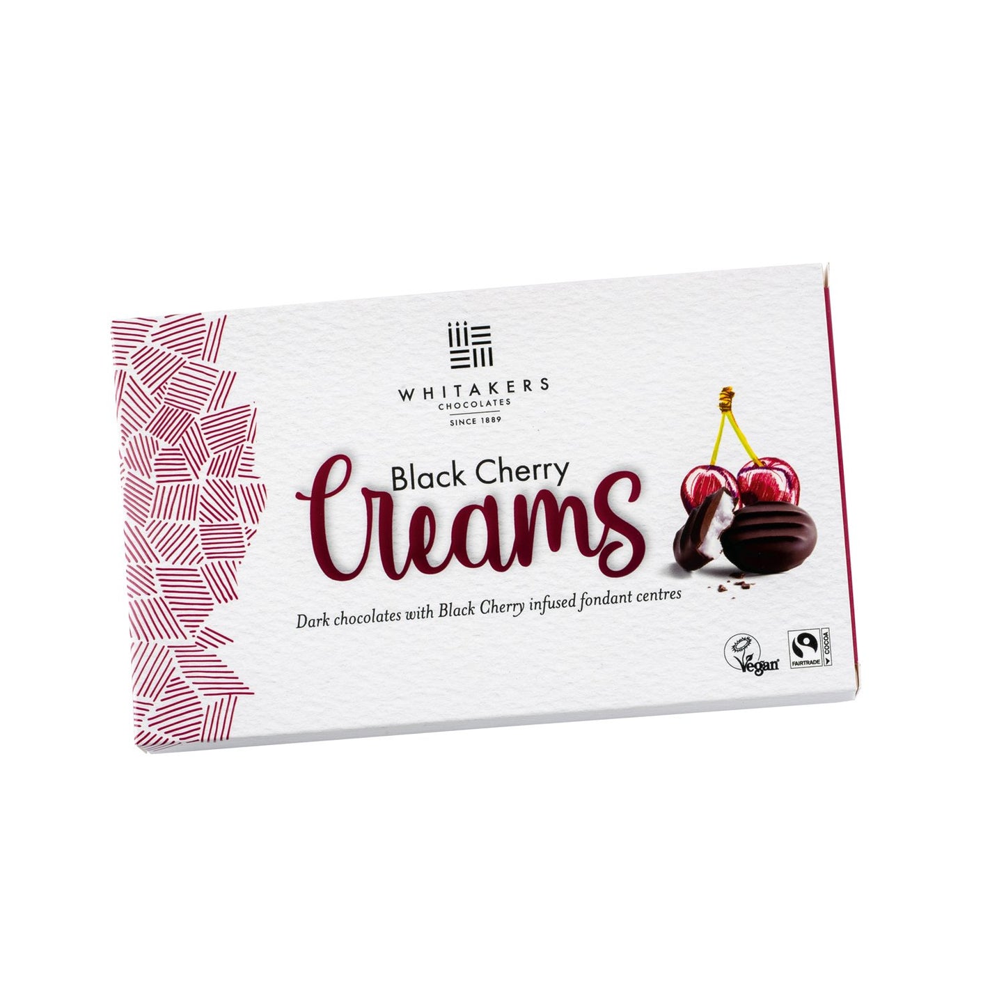 Whitakers dark chocolate covered black cherry fondant creams in carton