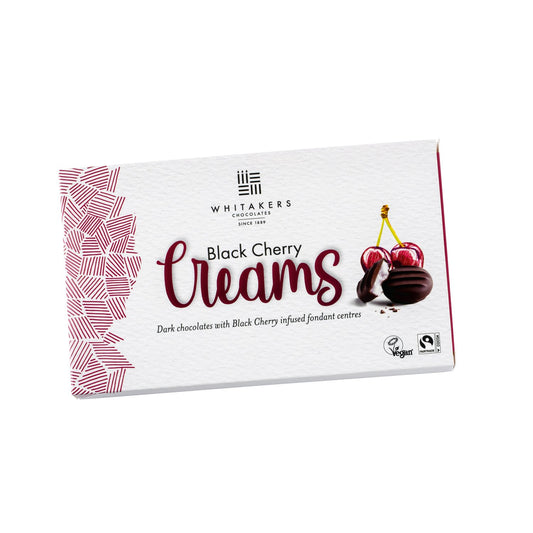 Whitakers dark chocolate covered black cherry fondant creams in carton